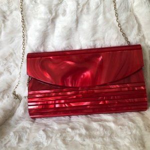 CUTE Red Purse with Gold Chain Shoulder Strap